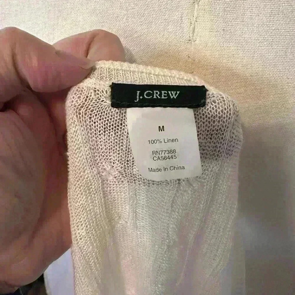 J. Crew Womens Deep V-Neck Cable Knit Sweater Cream Linen Size Medium. Side Slit - Picture 7 of 7